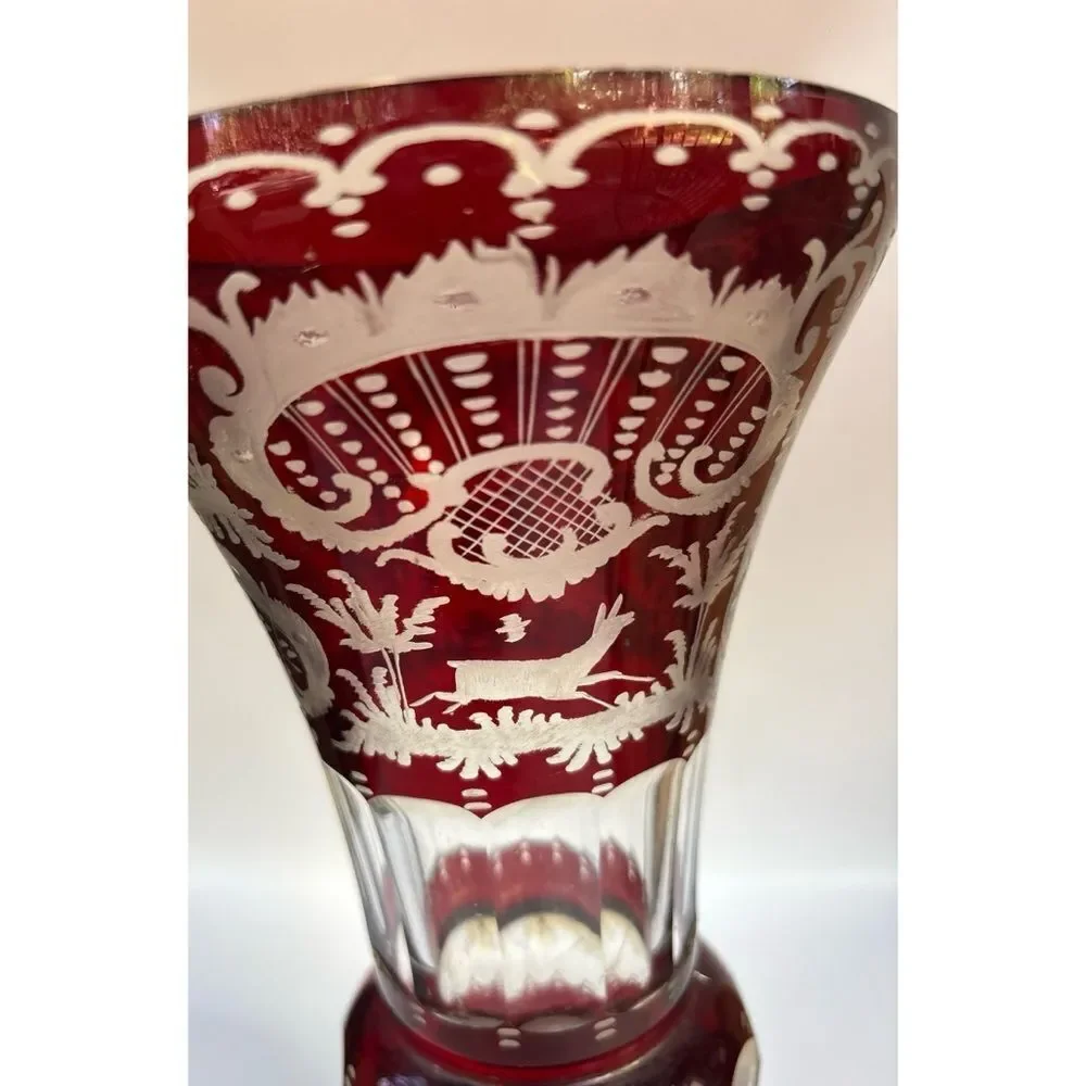 Vintage 1920s EGERMANN RUBY RED Bohemian Czech Crystal 9.8” Vase